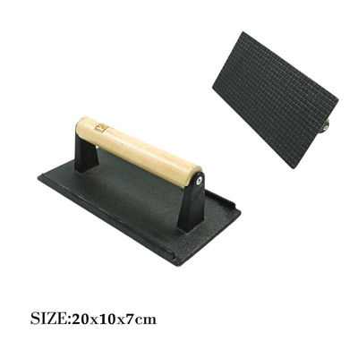 21X11X1.2cm 직사각형 무쇠 스테이크는 나무 손잡이를 밀어붙입니다