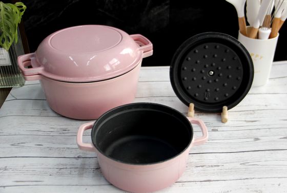 에나메일 된 Cast Iron Skillets 2 in 1 더블 네덜란드 오븐 요리 가구 세트