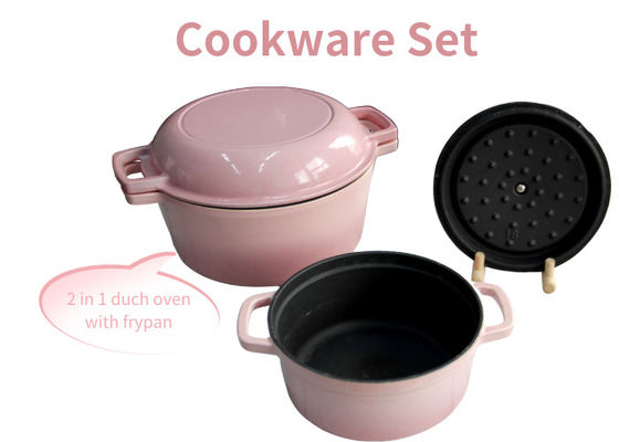 에나메일 된 Cast Iron Skillets 2 in 1 더블 네덜란드 오븐 요리 가구 세트