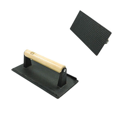 21X11X1.2cm 직사각형 무쇠 스테이크는 나무 손잡이를 밀어붙입니다